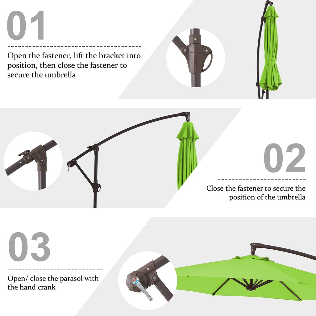 Parasol déporté suspendu à manivelle en acier de 3 m