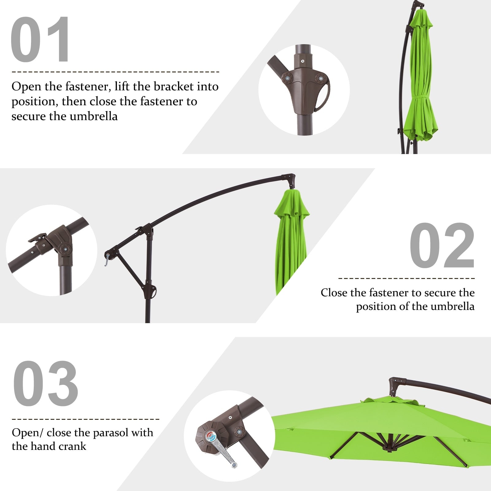 Parasol déporté suspendu à manivelle en acier de 3 m