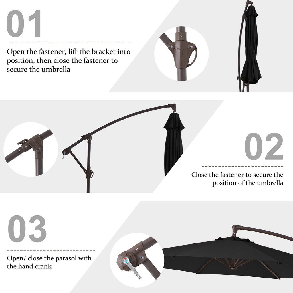 Parasol déporté suspendu à manivelle en acier de 3 m