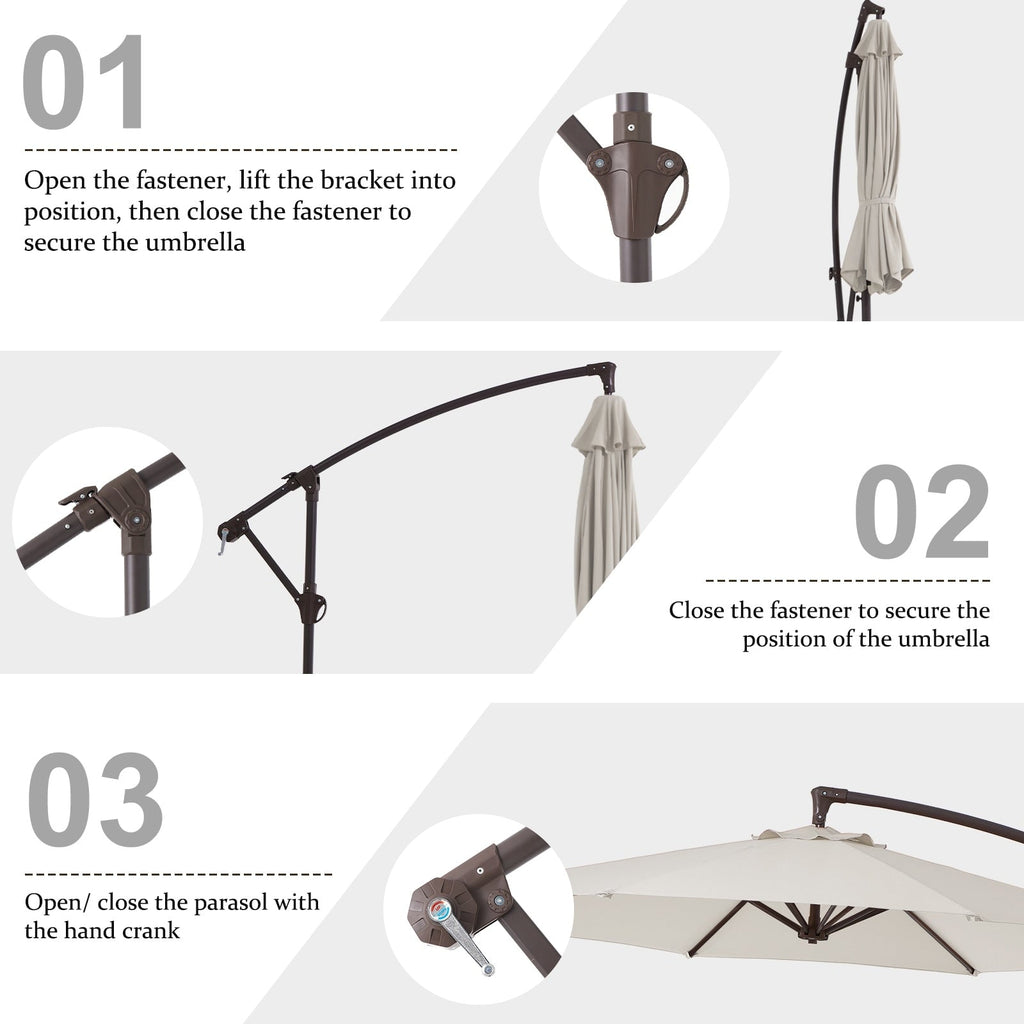 Parasol déporté suspendu à manivelle en acier de 3 m