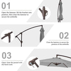 Parasol déporté suspendu à manivelle en acier de 3 m