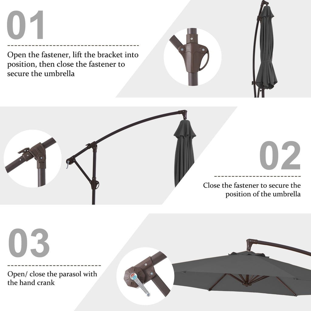 Parasol déporté suspendu à manivelle en acier de 3 m