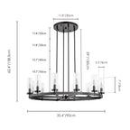 Lustre à 12 lumières en forme de roue de chariot, style moderne du milieu du siècle, en verre transparent, doré/noir, grand modèle
