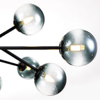 Lustre linéaire moderne à 15 lumières pour îlot de cuisine Sputnik avec branches et globes en verre