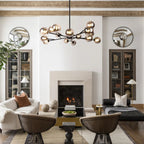 Lustre linéaire moderne à 15 lumières pour îlot de cuisine Sputnik avec branches et globes en verre