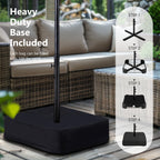 Parasol de marché extérieur rectangulaire à manivelle double face de 15 pieds, parasol de patio éclairé par LED solaire avec base incluse