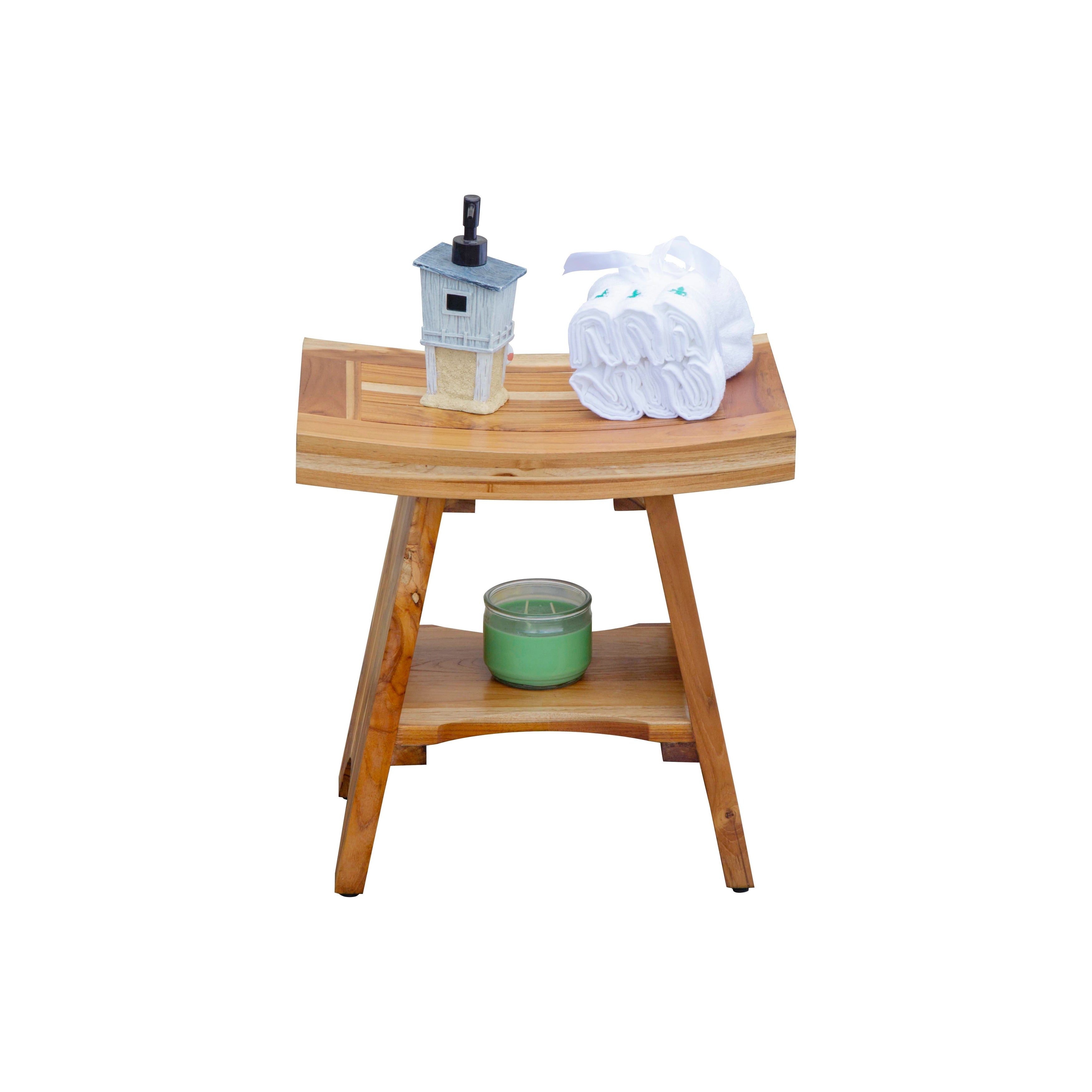 EcoDecors, Serenity, Banc de douche en teck, Tabouret de douche en teck, Banc de douche d'angle en teck, 45 cm, avec étagère