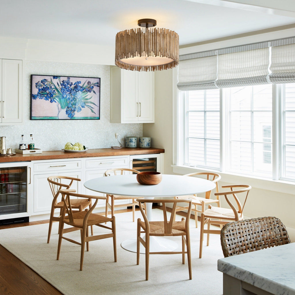 Plafonnier semi-encastré à 3 lumières en bois blanc vieilli