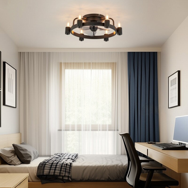 Ventilateur de plafond moderne de style ferme de 20 po, éclairage LED discret à encastrer avec télécommande pour salon