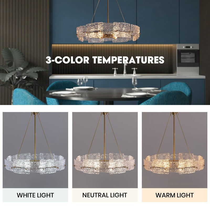 Lustre moderne en cristal doré de 23,6 po, 6 lumières, style tambour glamour, pour îlot de cuisine et salle à manger