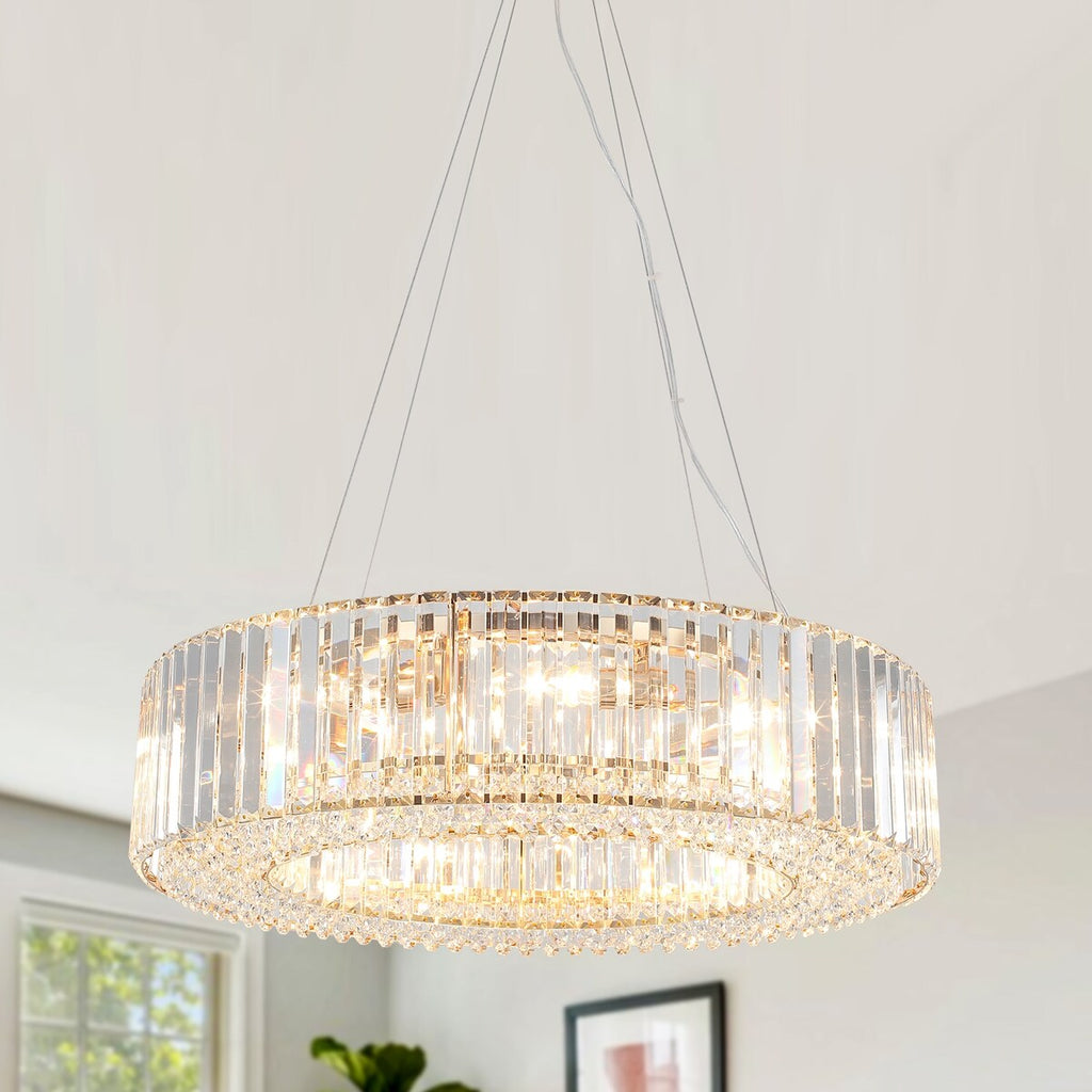 Lustre de ferme de 63 cm à 8 lumières, lustre en cristal, lustre tambour pour salle à manger, salon, chambre à coucher, cuisine