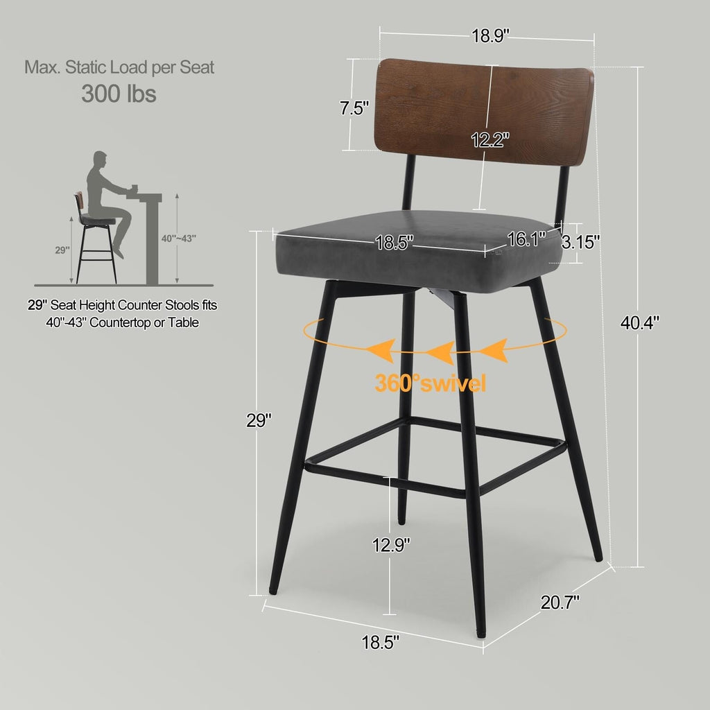 Lot de 2/3/4 tabourets de bar/comptoir pivotants rembourrés en similicuir