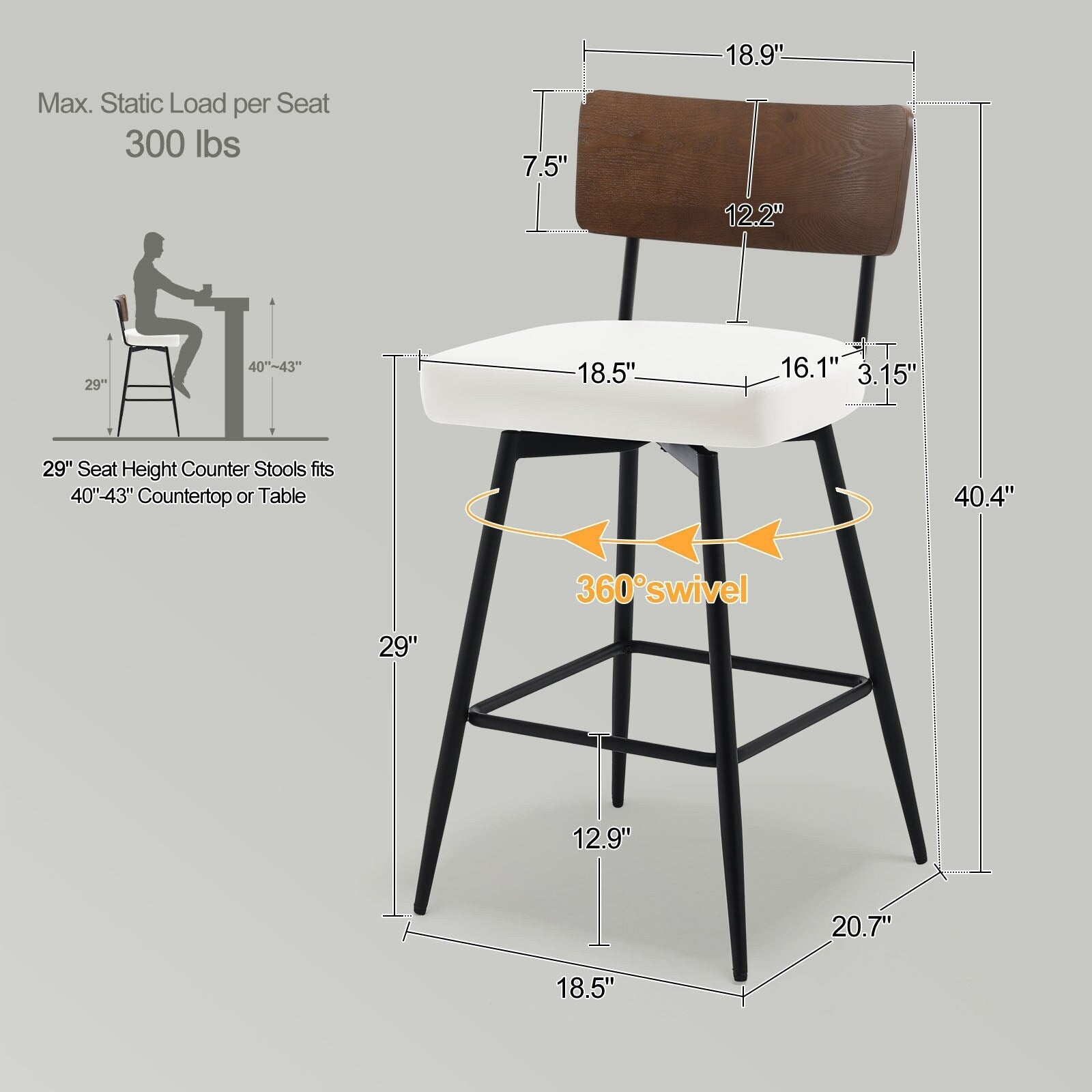 Lot de 2/3/4 tabourets de bar/comptoir pivotants rembourrés en similicuir