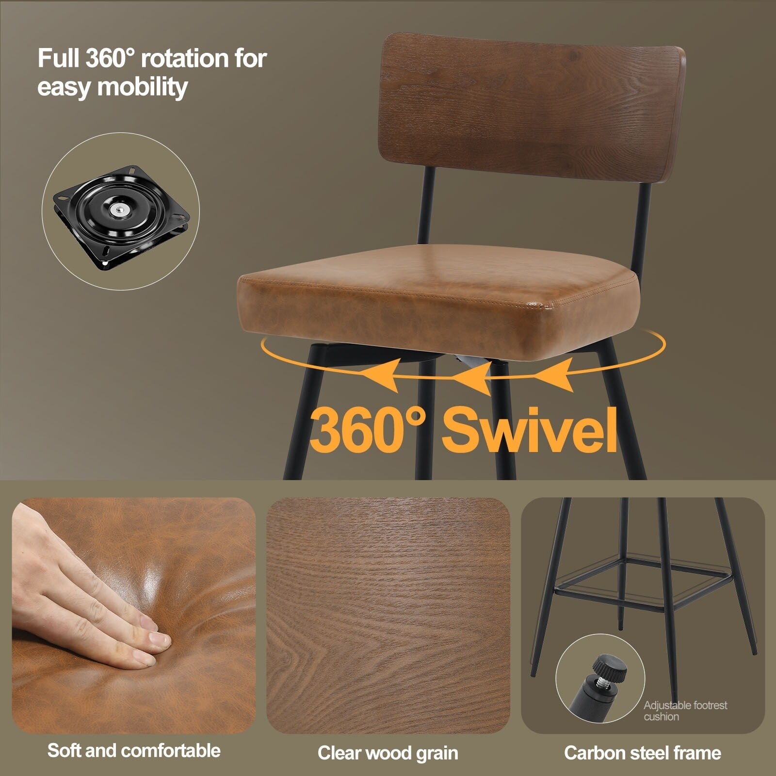 Lot de 2/3/4 tabourets de bar/comptoir pivotants rembourrés en similicuir