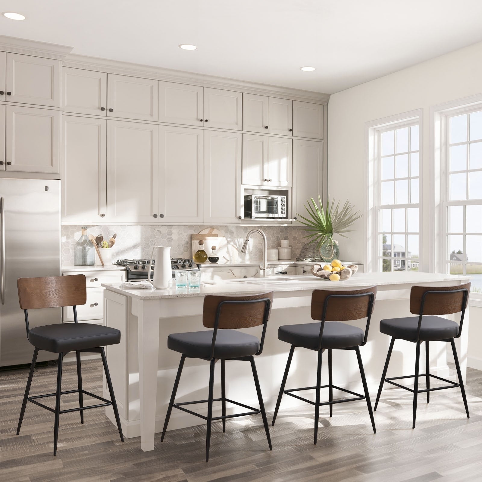 Lot de 2/3/4 tabourets de bar/comptoir pivotants rembourrés en similicuir