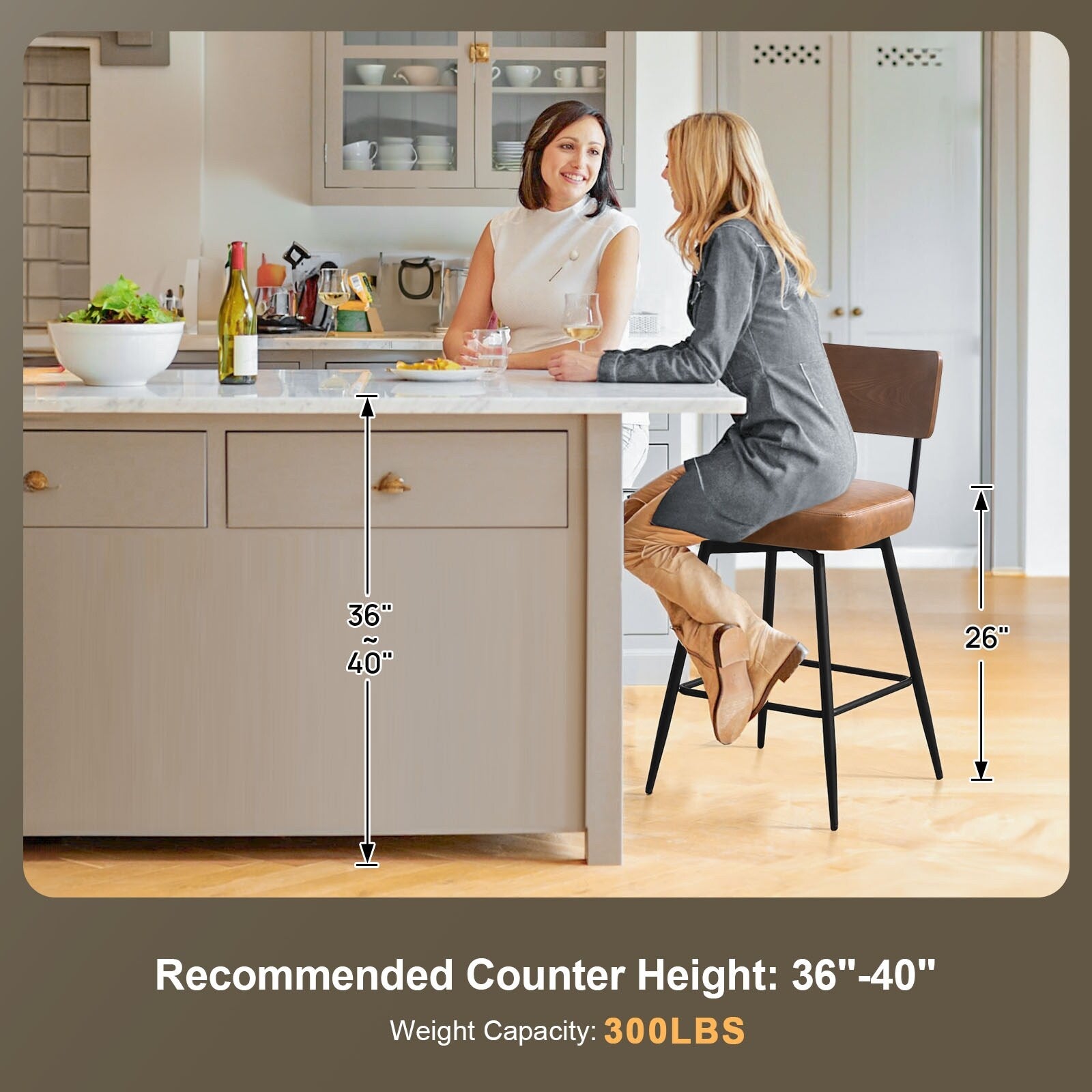 Lot de 2/3/4 tabourets de bar/comptoir pivotants rembourrés en similicuir