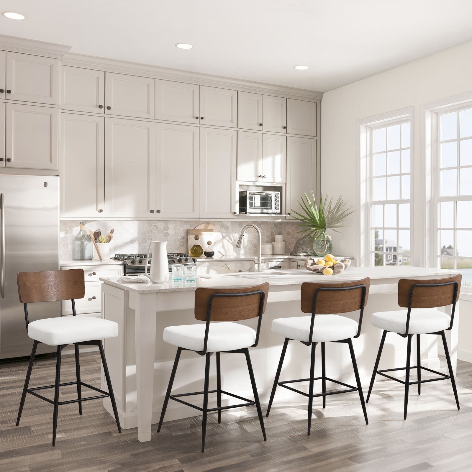 Lot de 2/3/4 tabourets de bar/comptoir pivotants rembourrés en similicuir