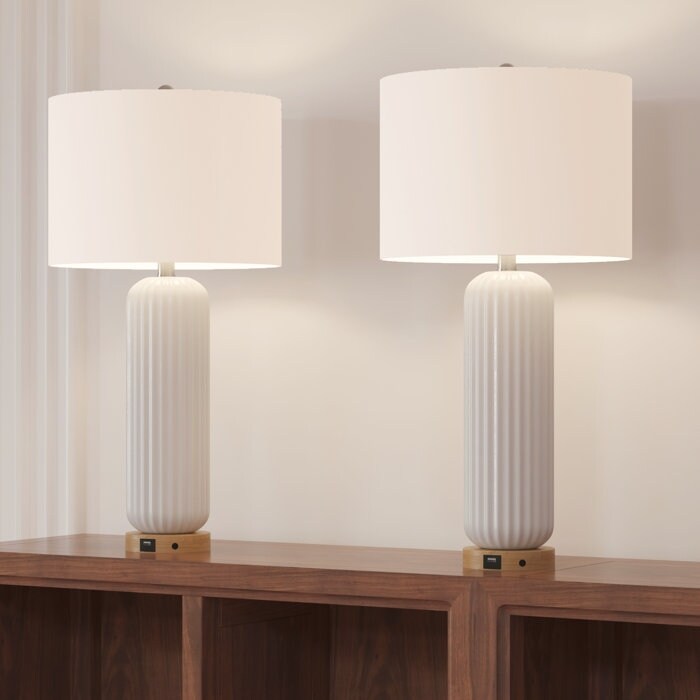 Lot de 2 lampes de table USB blanches en céramique