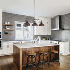 Suspension en forme de dôme de style industriel à 3 lampes, style ferme, en métal, pour îlot de cuisine linéaire, finition bronze huilé