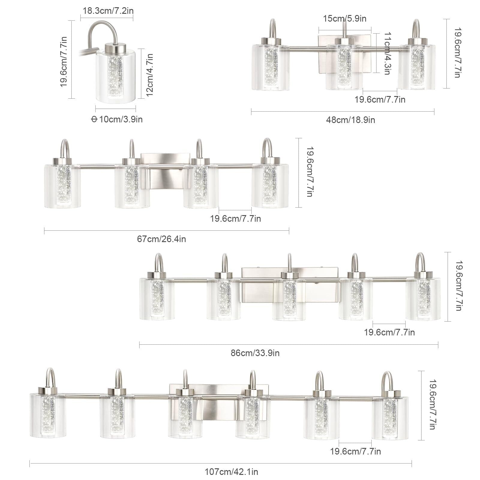 Luminaires de salle de bain en nickel brossé à 3/4/5/6 lumières