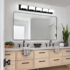 Applique murale LED moderne pour salle de bain, 3/4/5 lumières, noir mat, à intensité variable.