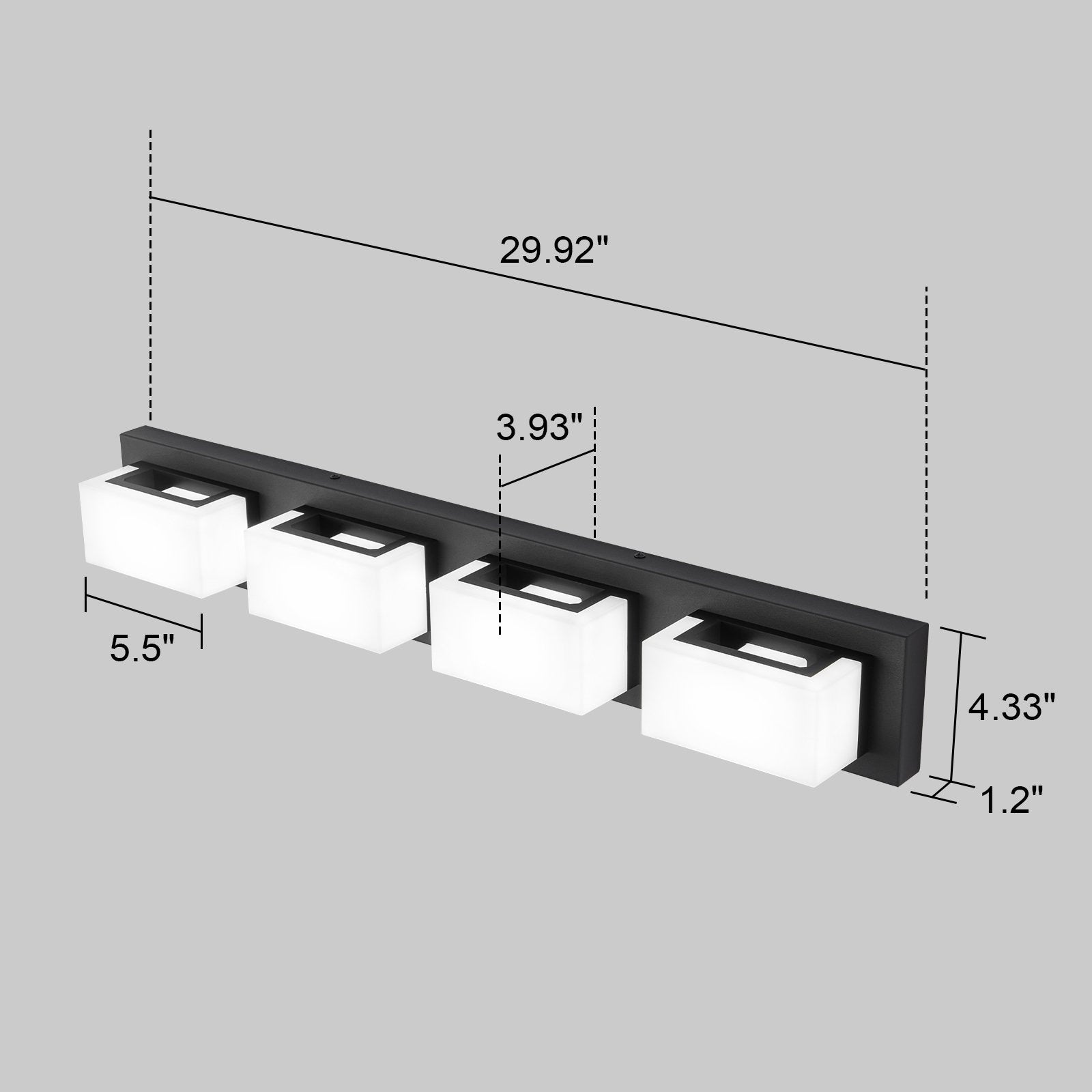 Applique murale LED moderne pour salle de bain, 3/4/5 lumières, noir mat, à intensité variable.