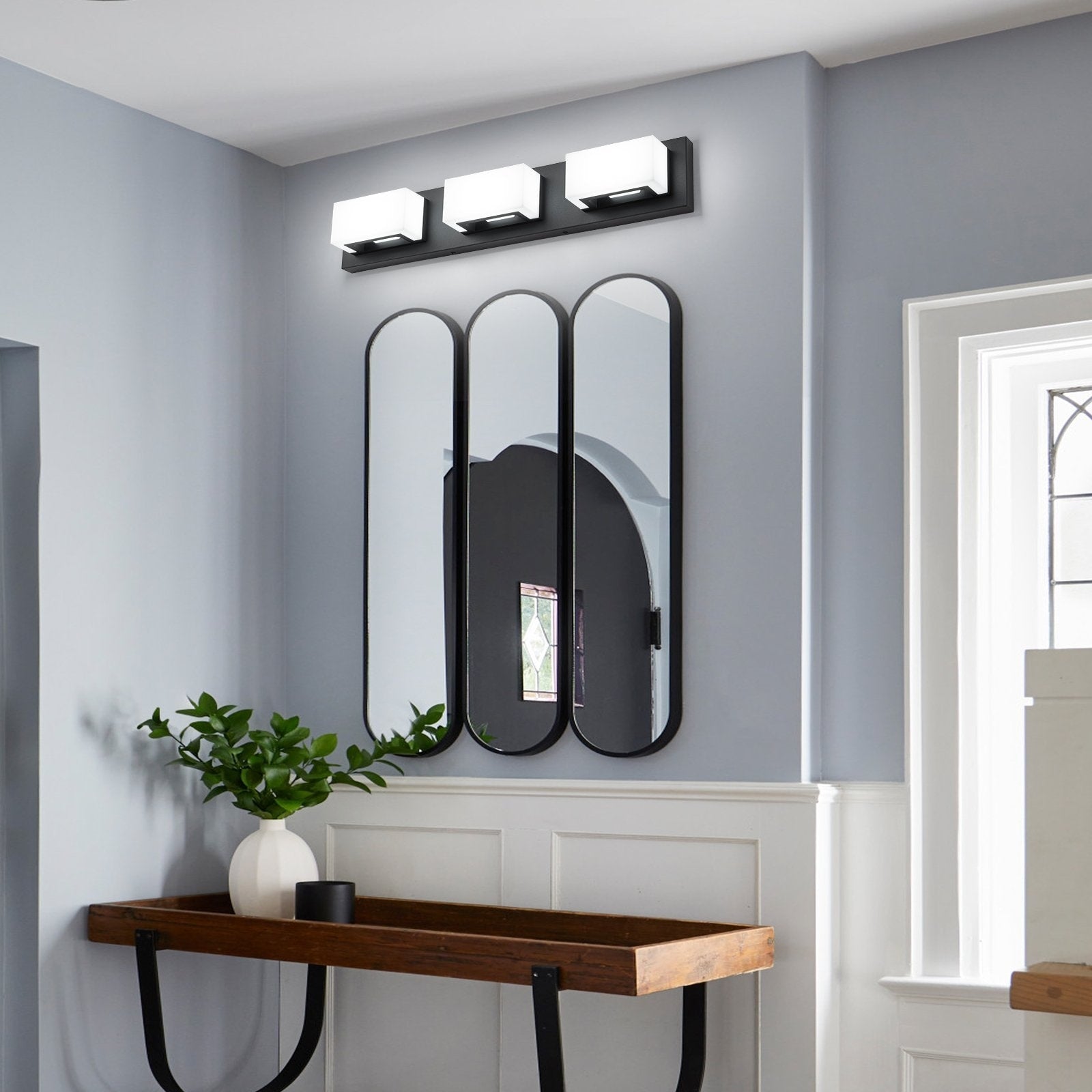 Applique murale LED moderne pour salle de bain, 3/4/5 lumières, noir mat, à intensité variable.