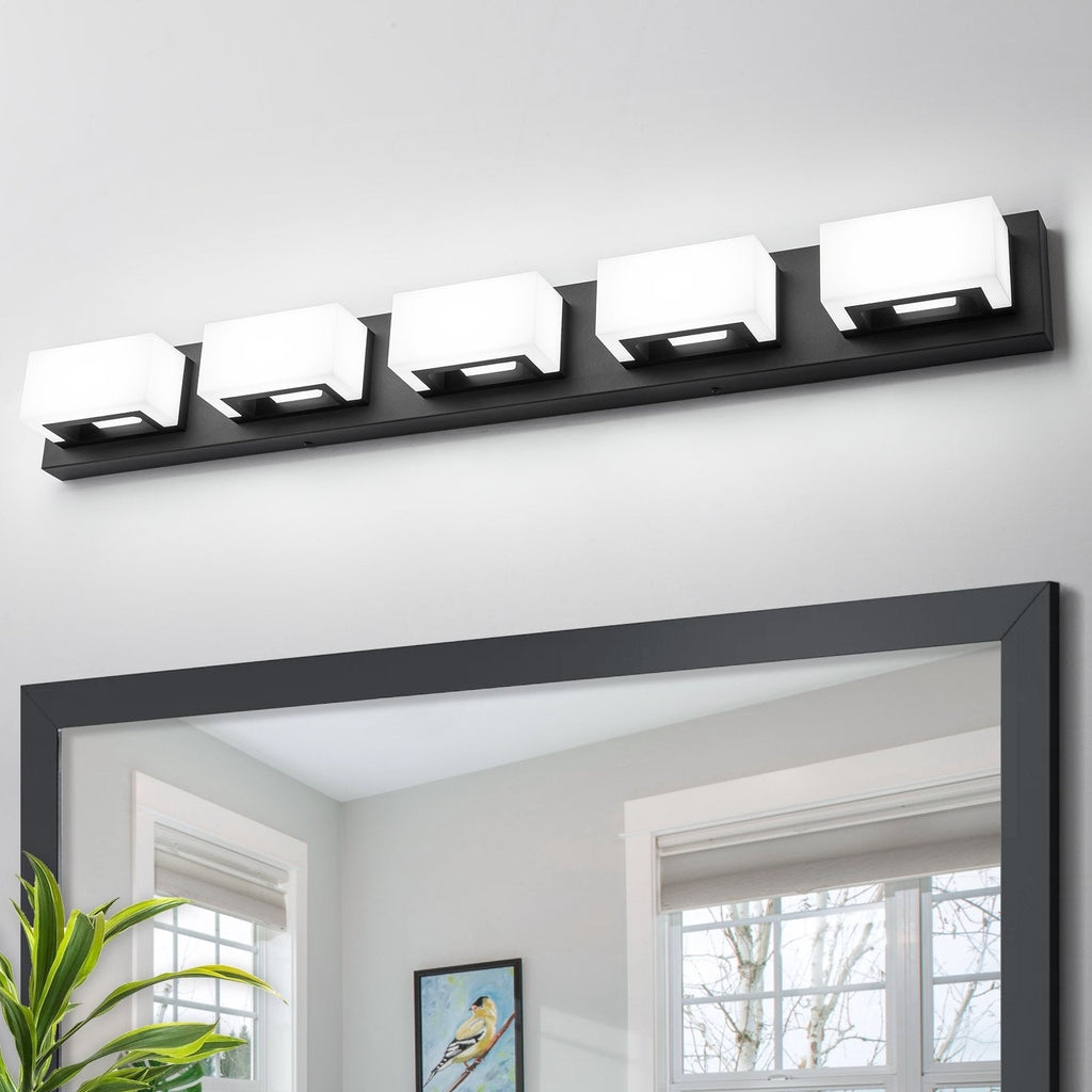 Applique murale LED moderne pour salle de bain, 3/4/5 lumières, noir mat, à intensité variable.
