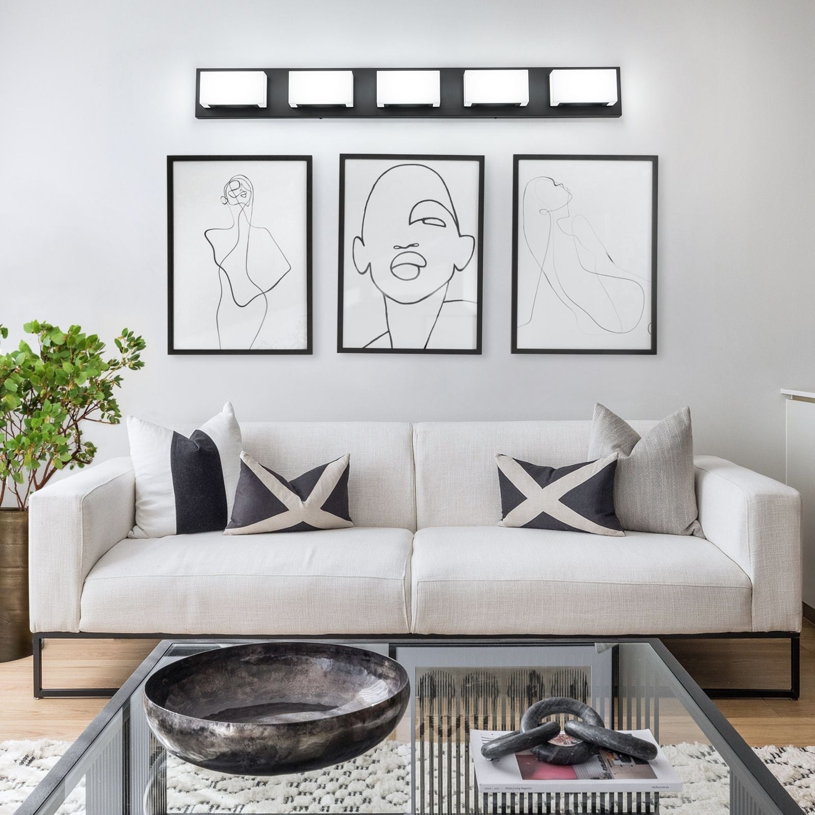 Applique murale LED moderne pour salle de bain, 3/4/5 lumières, noir mat, à intensité variable.