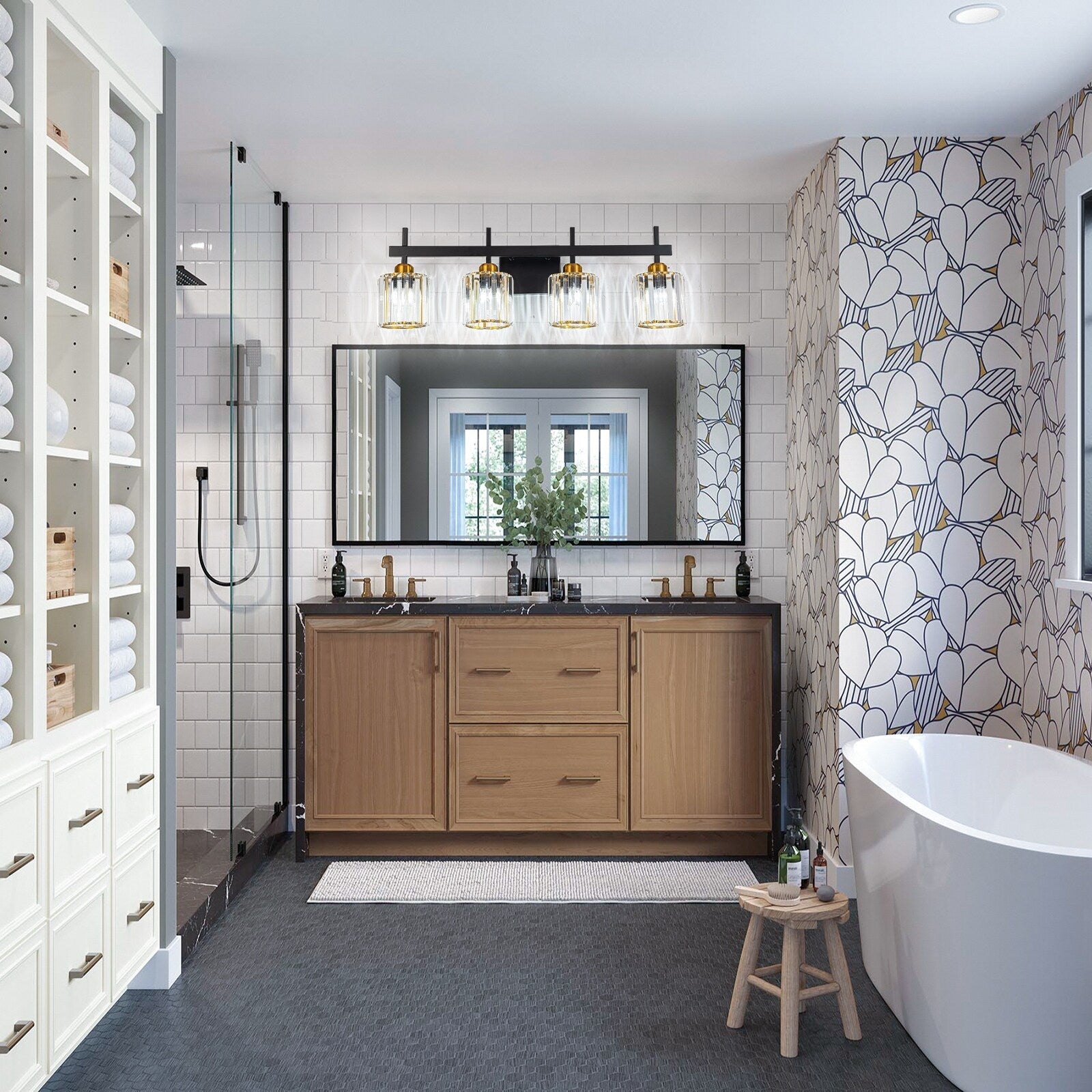 Applique murale moderne à 3/4/5 lumières en cristal, à intensité variable, au-dessus du miroir de salle de bain