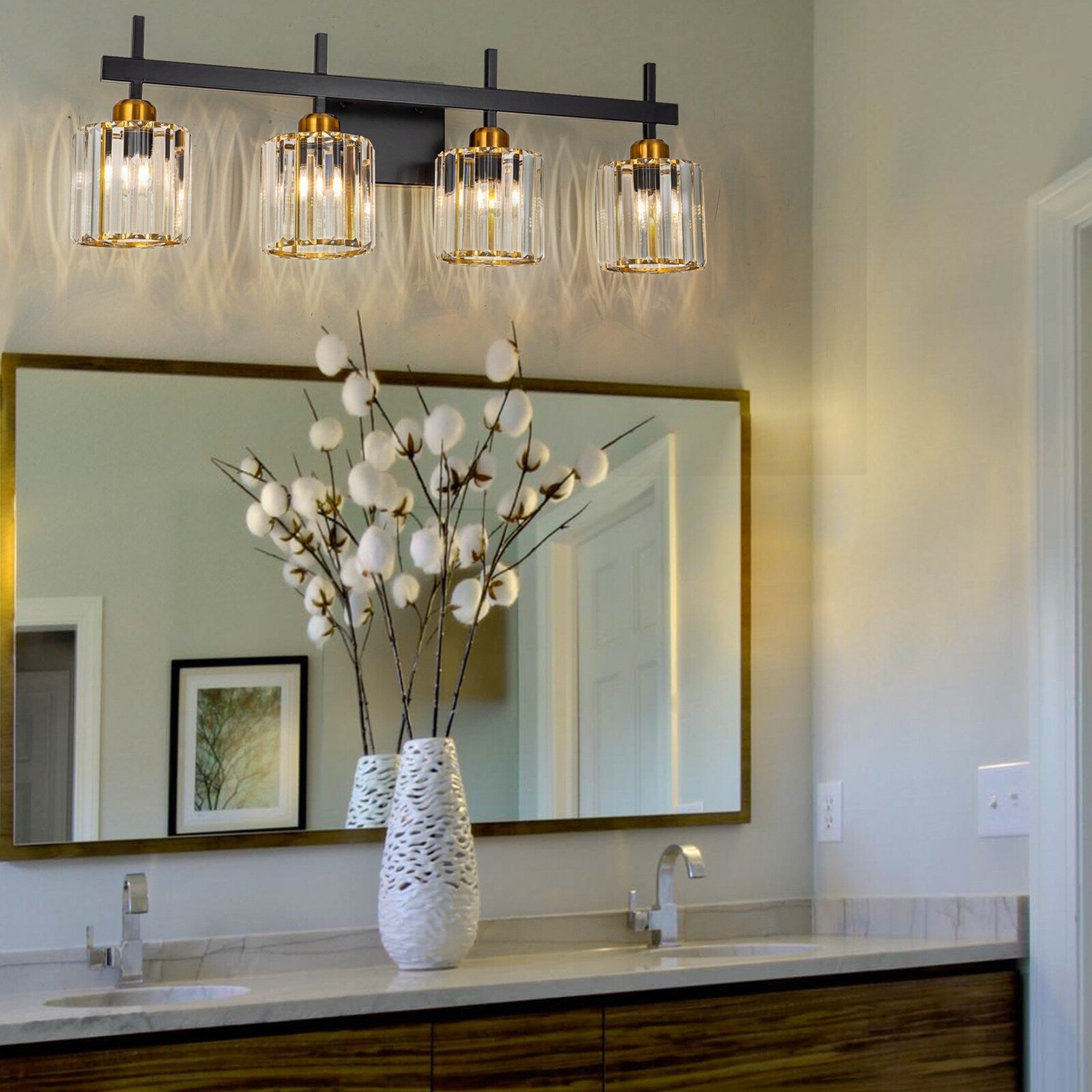 Applique murale moderne à 3/4/5 lumières en cristal, à intensité variable, au-dessus du miroir de salle de bain