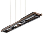 Lustre linéaire en bois à 3/5 lumières LED intégrées pour îlot de cuisine