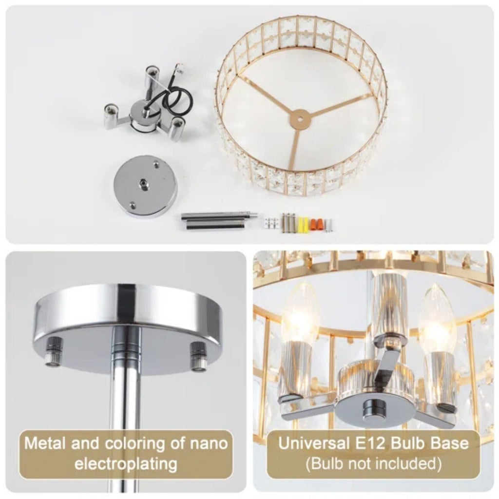 Plafonniers semi-encastrés à 3 lumières en cristal pour salon et couloir