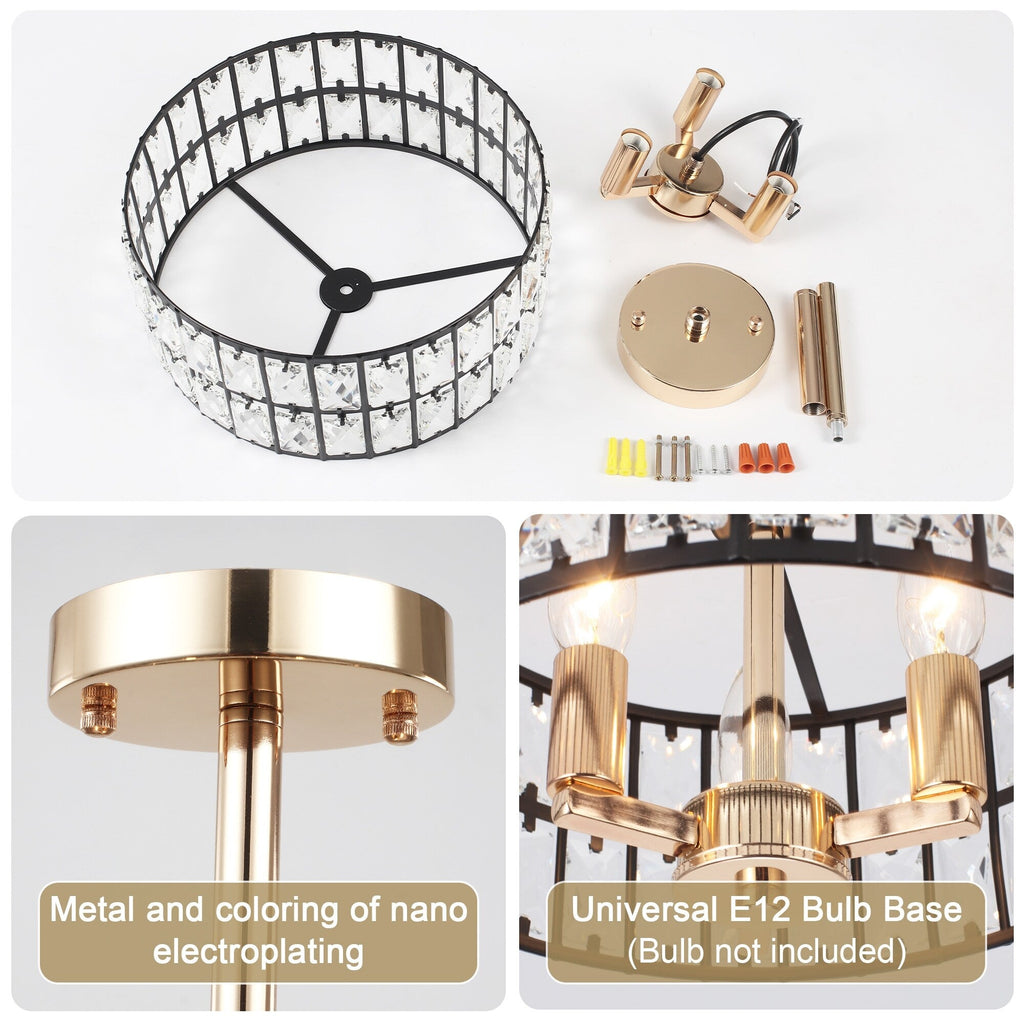 Plafonniers semi-encastrés à 3 lumières en cristal pour salon et couloir