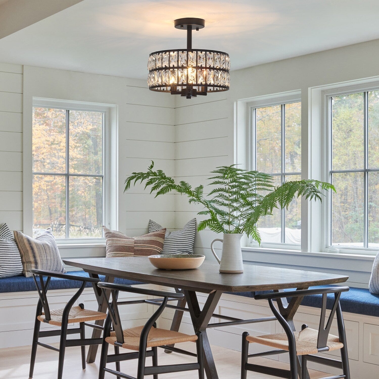 Plafonniers semi-encastrés à 3 lumières en cristal pour salon et couloir