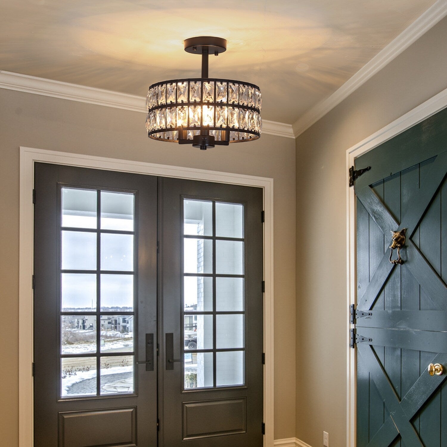 Plafonniers semi-encastrés à 3 lumières en cristal pour salon et couloir