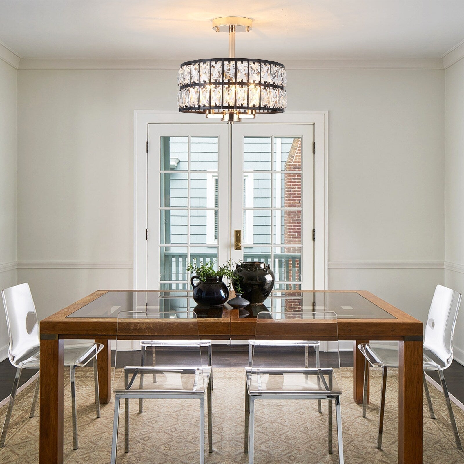 Plafonniers semi-encastrés à 3 lumières en cristal pour salon et couloir