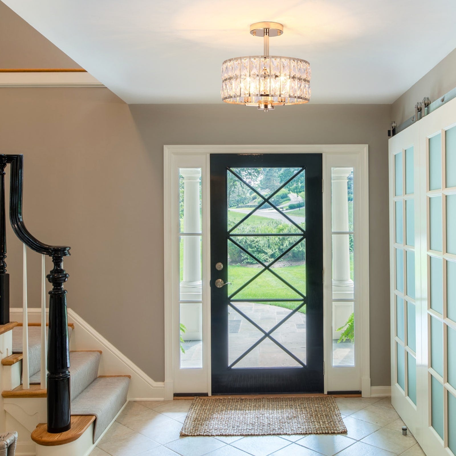 Plafonniers semi-encastrés à 3 lumières en cristal pour salon et couloir