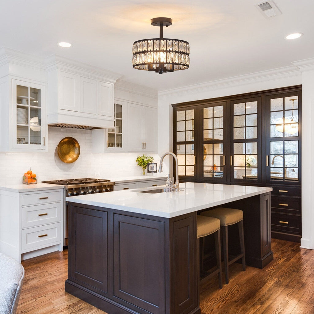 Plafonniers semi-encastrés à 3 lumières en cristal pour salon et couloir