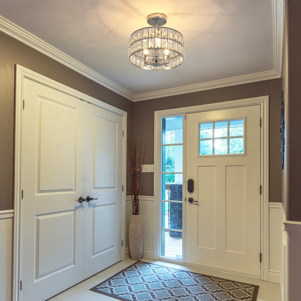 Plafonniers semi-encastrés à 3 lumières en cristal pour salon et couloir