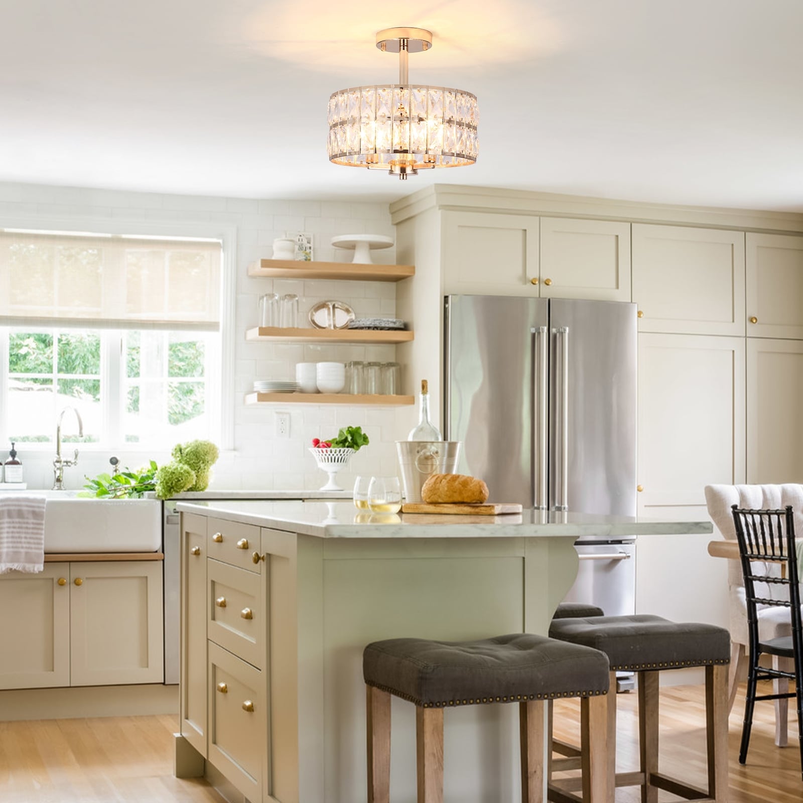 Plafonniers semi-encastrés à 3 lumières en cristal pour salon et couloir