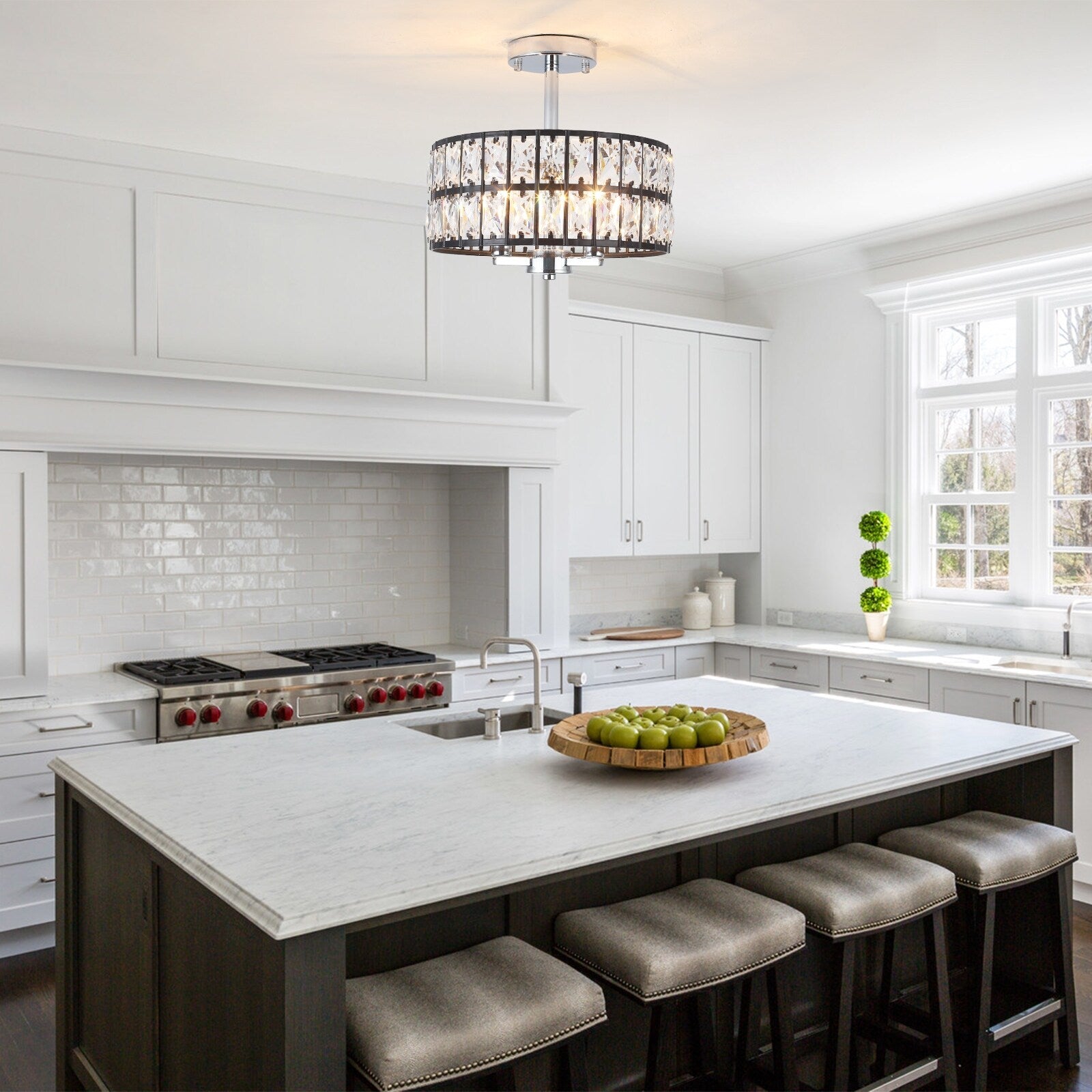 Plafonniers semi-encastrés à 3 lumières en cristal pour salon et couloir