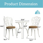 Ensemble de 3 tables et chaises papillon en aluminium pour patio extérieur avec trou pour parasol