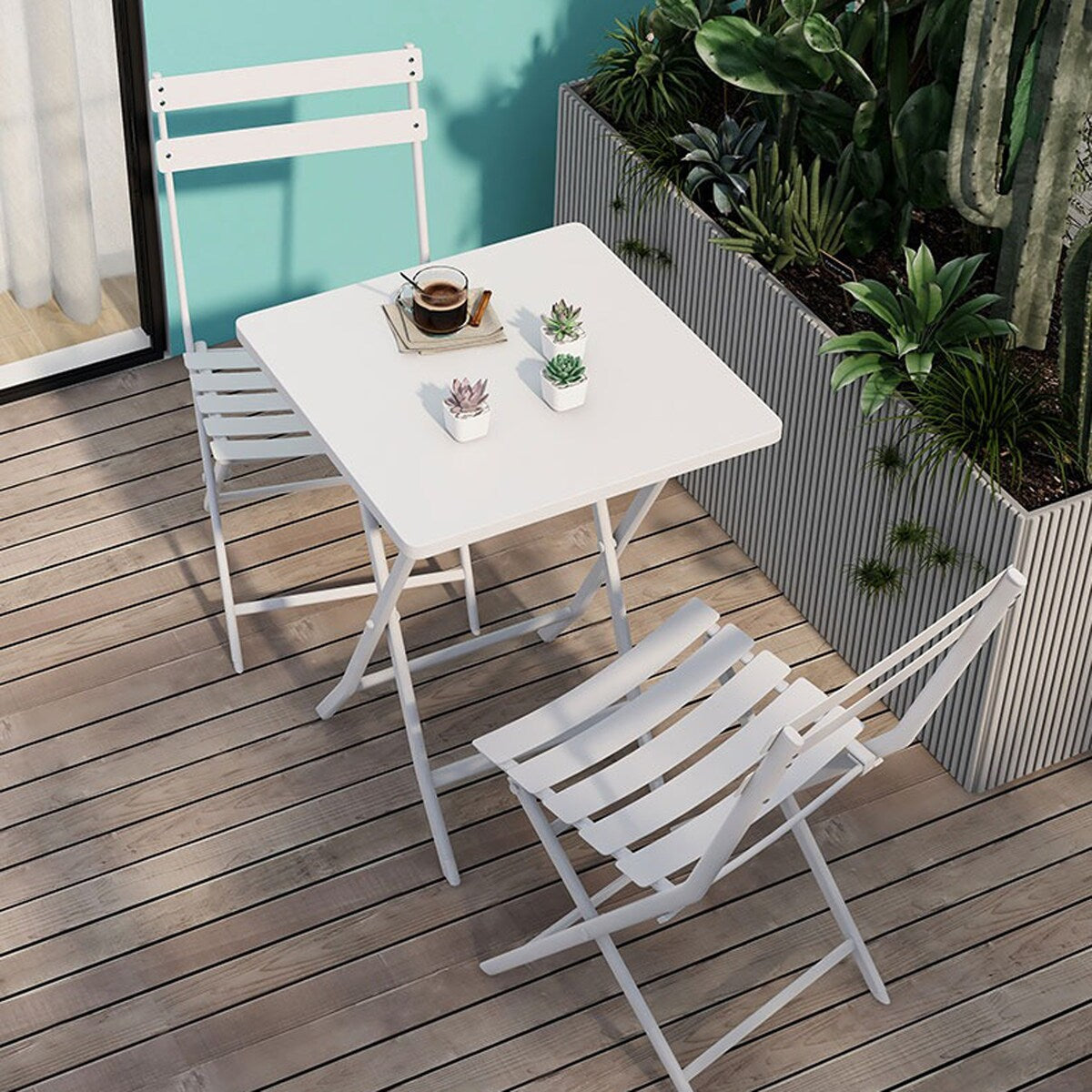 Ensemble bistro minimaliste de patio 3 pièces avec table carrée pliable et chaises - 3 pièces