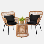 Ensemble de bistrot d'extérieur 3 pièces en osier, mobilier de jardin en rotin toutes saisons, chaises de patio avec coussins