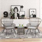 Ensemble de bistrot d'extérieur 3 pièces en osier, mobilier de jardin en rotin toutes saisons, chaises de patio avec coussins