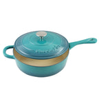 Sauteuse en fonte émaillée de 3,5 litres avec couvercle, couleur turquoise ombrée