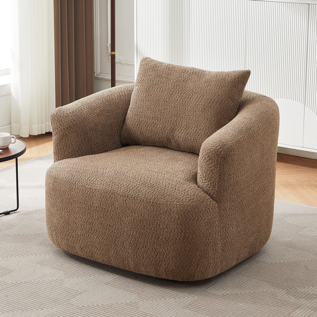 Fauteuil pivotant à 360°, fauteuil d'appoint en bouclette de 38,2 cm avec coussin décoratif, fauteuil-canapé rembourré de forme cylindrique avec accoudoirs incurvés