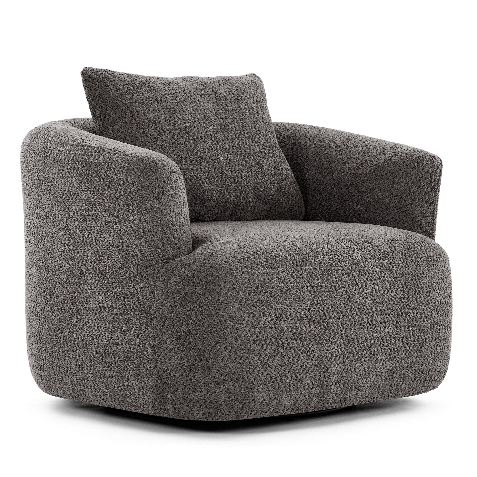 Fauteuil pivotant à 360°, fauteuil d'appoint en bouclette de 38,2 cm avec coussin décoratif, fauteuil-canapé rembourré de forme cylindrique avec accoudoirs incurvés