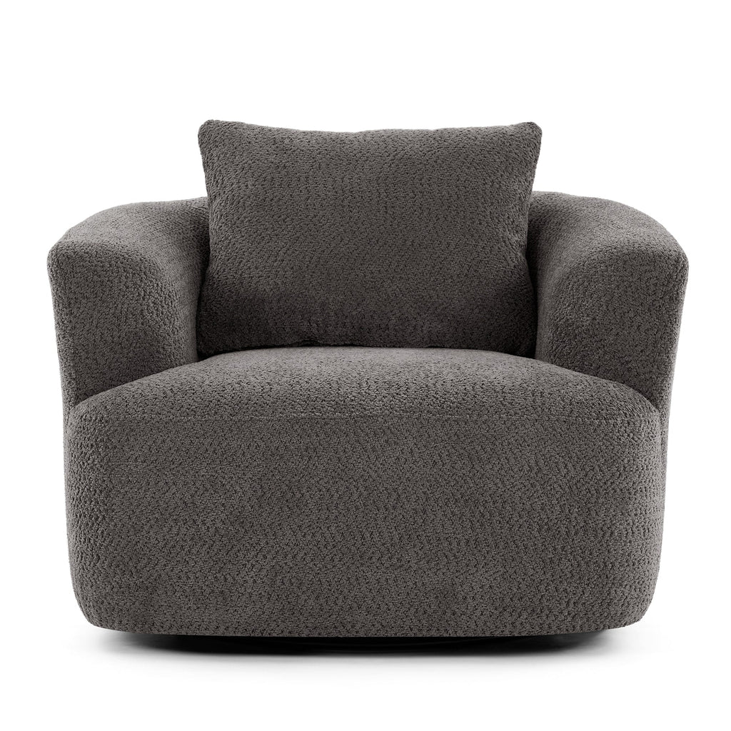 Fauteuil pivotant à 360°, fauteuil d'appoint en bouclette de 38,2 cm avec coussin décoratif, fauteuil-canapé rembourré de forme cylindrique avec accoudoirs incurvés